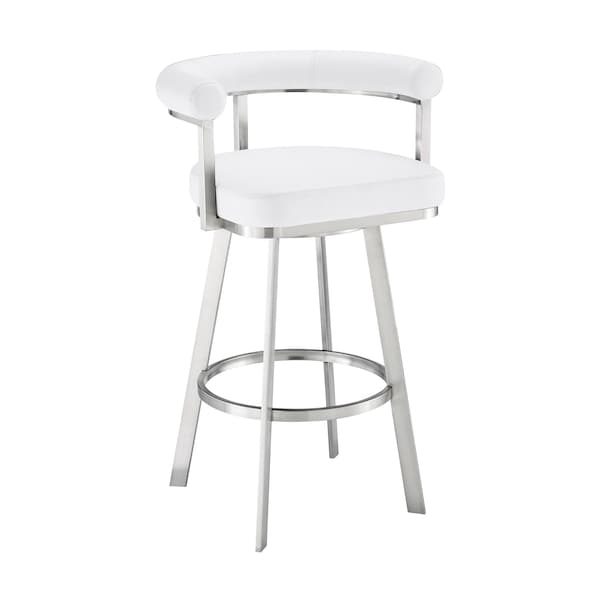 Armen Living Nolagam Swivel Counter Stool in Brushed Stainless Steel with White Faux Leather 840254335622 - main